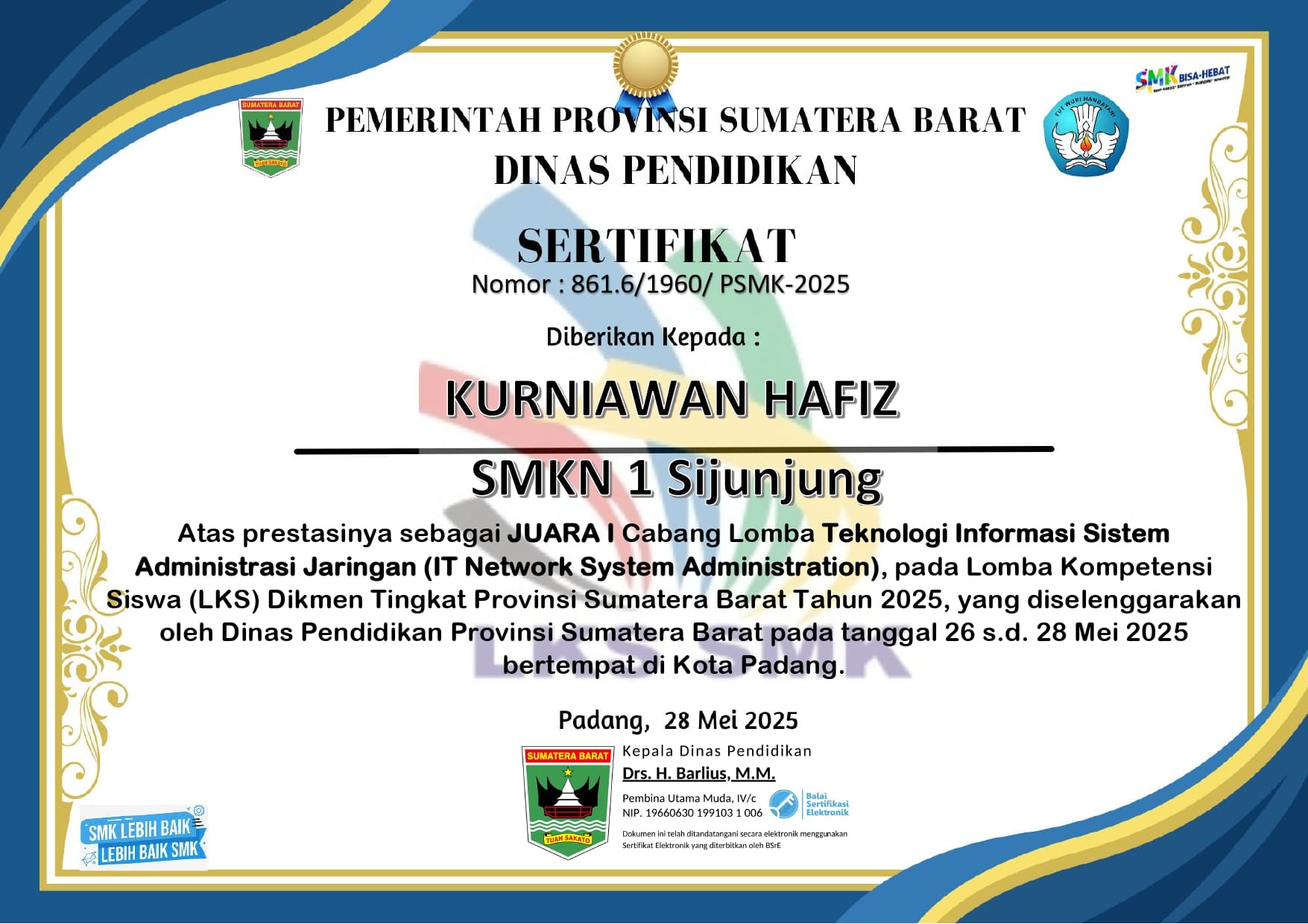 Sertifikat LKS Provinsi